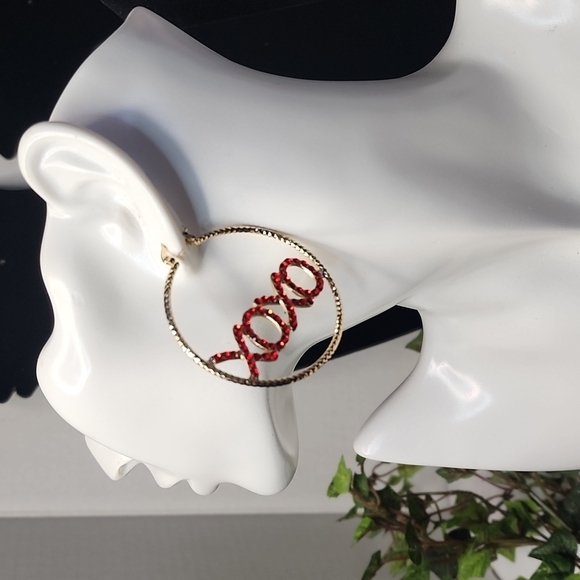 Gold Filled Hoop Earrings XOXO Red Crystals - Picture 4 of 6